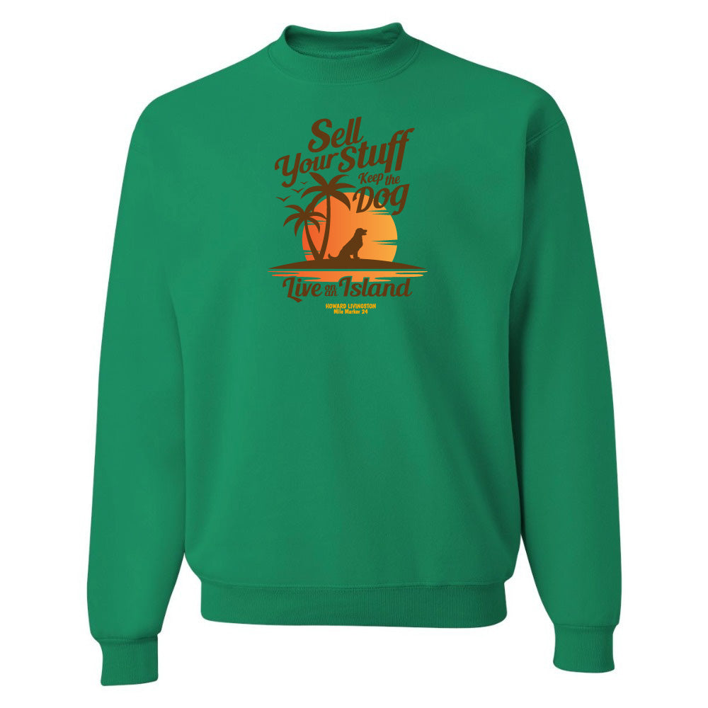 Green sweatshirt with a graphic design on a white background