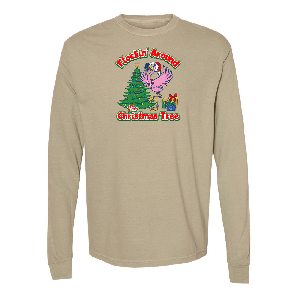 khaki felicia Flocking around the christmas tree long sleeve shirt