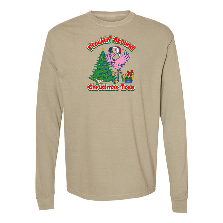 khaki felicia Flocking around the christmas tree long sleeve shirt