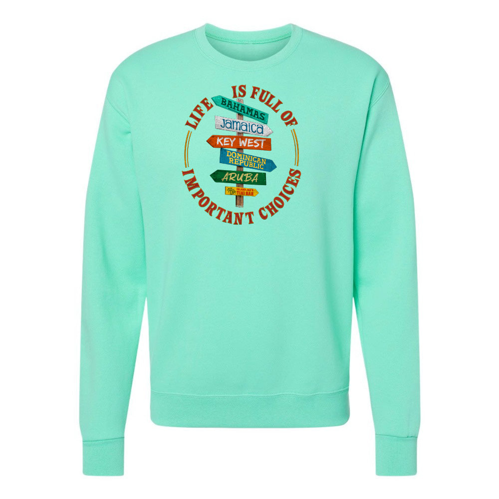 Mint green sweatshirt with text design on a white background