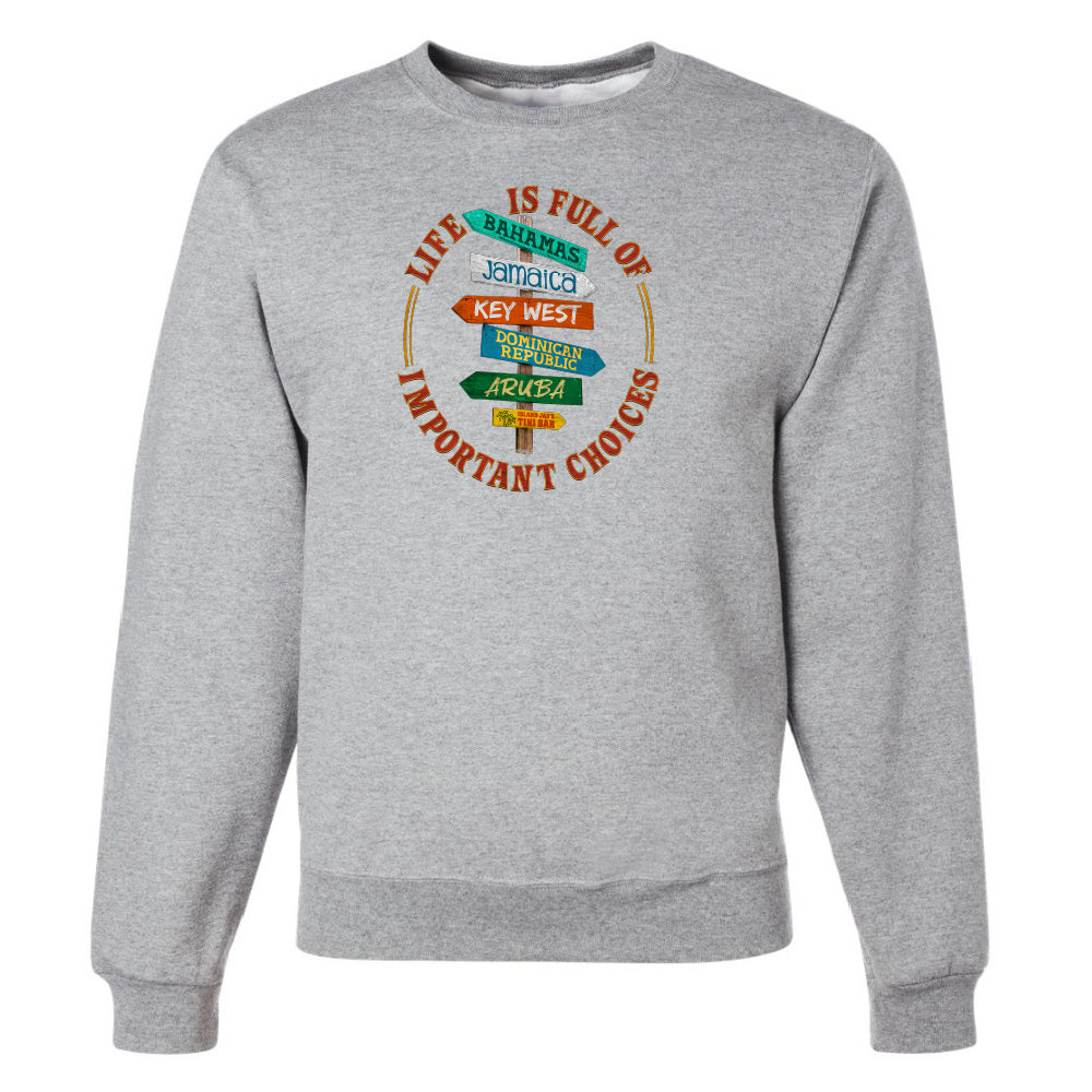 Gray sweatshirt with colorful graphic design on a white background