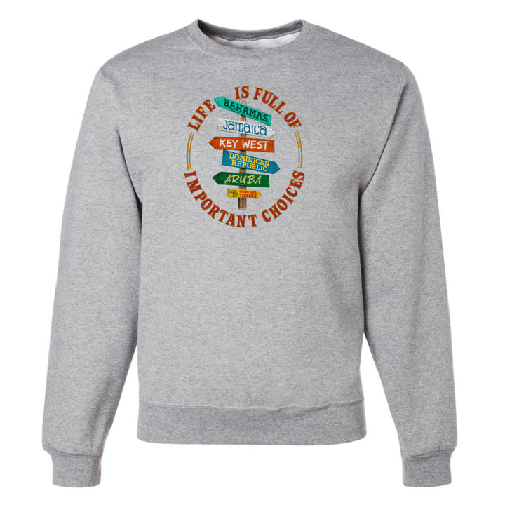 Gray sweatshirt with colorful graphic design on a white background