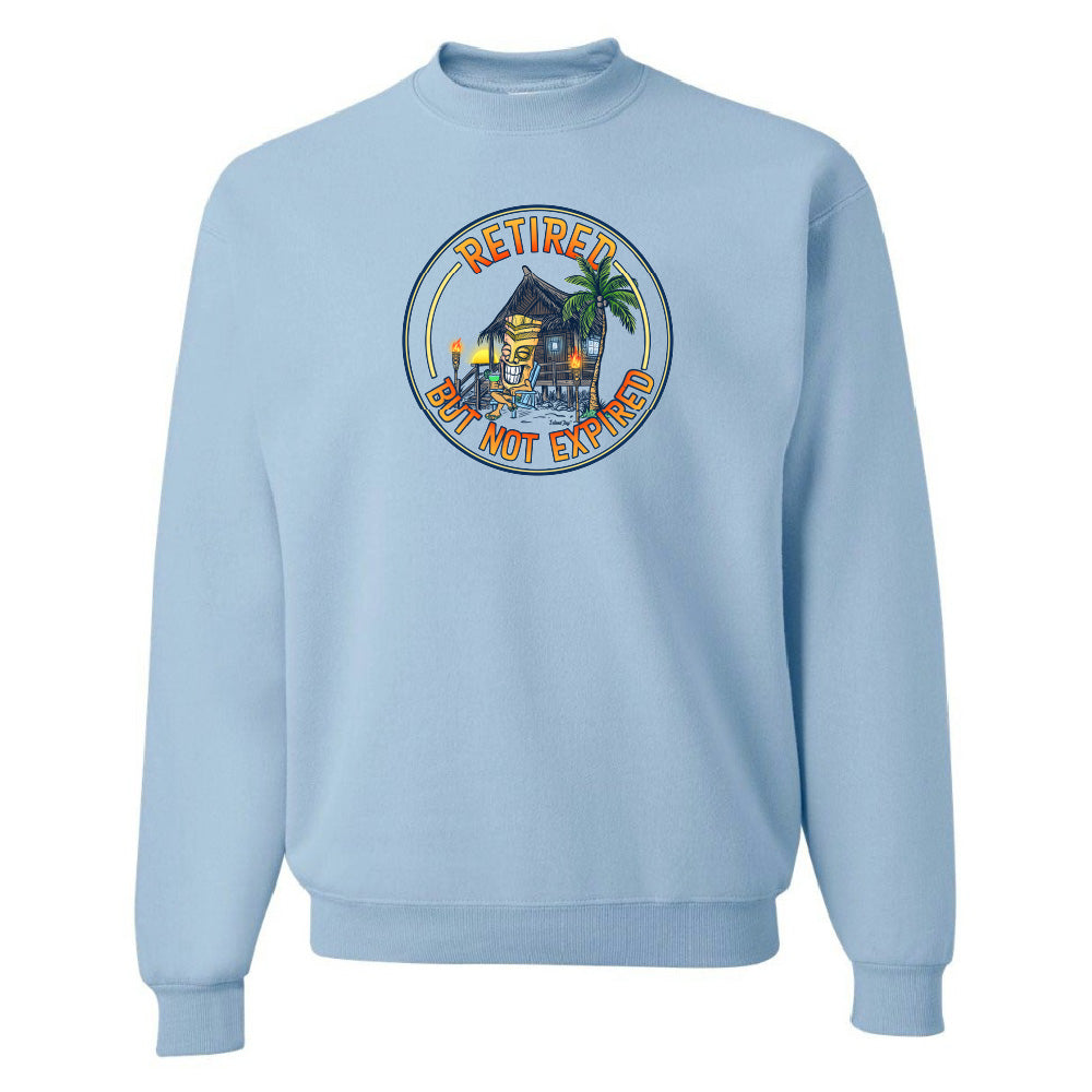 Light blue sweatshirt with a colorful graphic and text on a white background