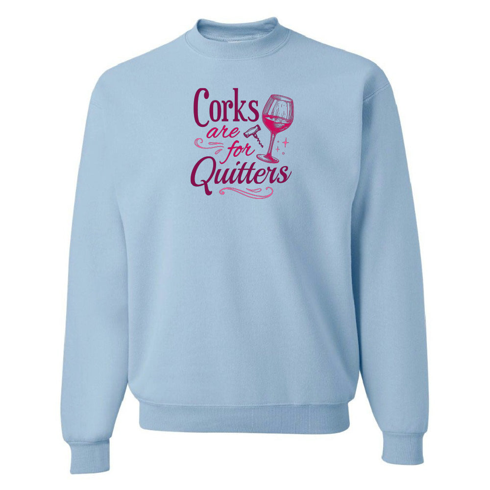 Light blue sweatshirt with pink text and wine glass graphic on a white background