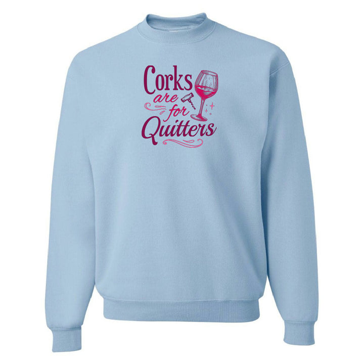 Light blue sweatshirt with pink text and wine glass graphic on a white background