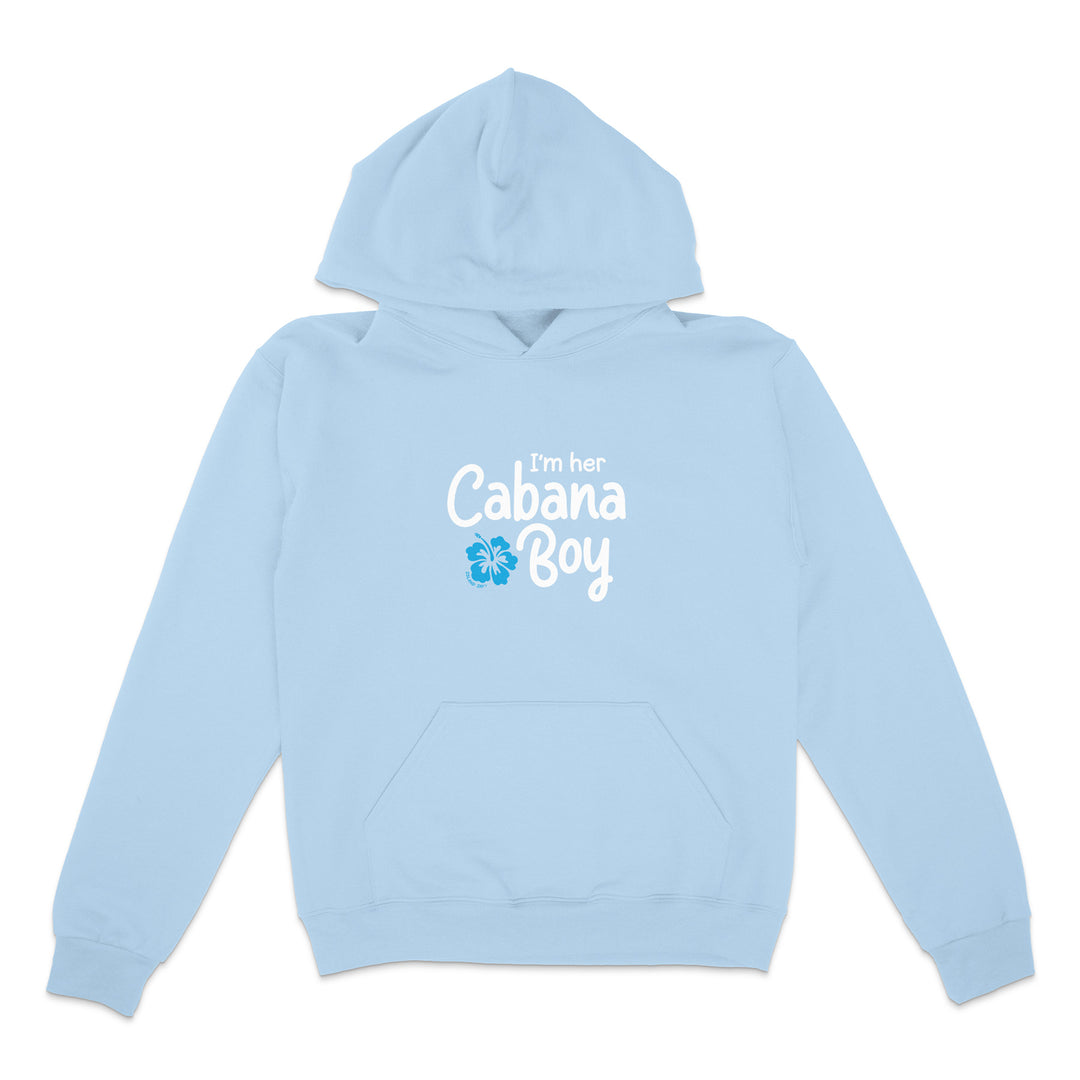 Light blue hoodie with text 'I'm her Cabana Boy' on a white background