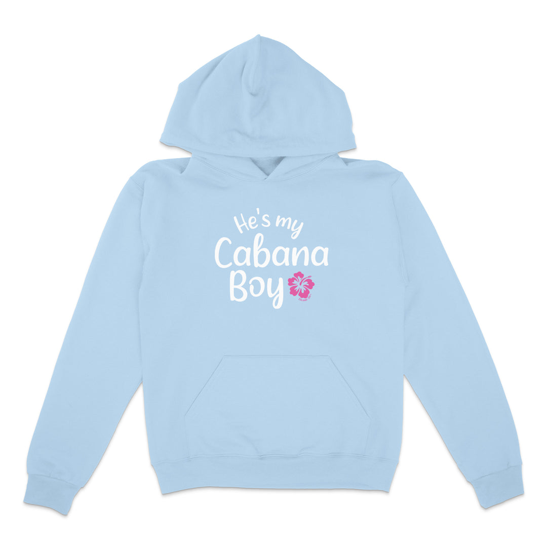 Light blue hoodie with 'He's my Cabana Boy' text on a white background