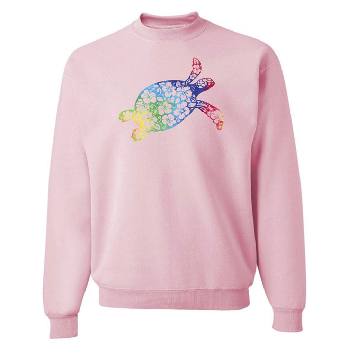 Pink sweatshirt with a colorful turtle design