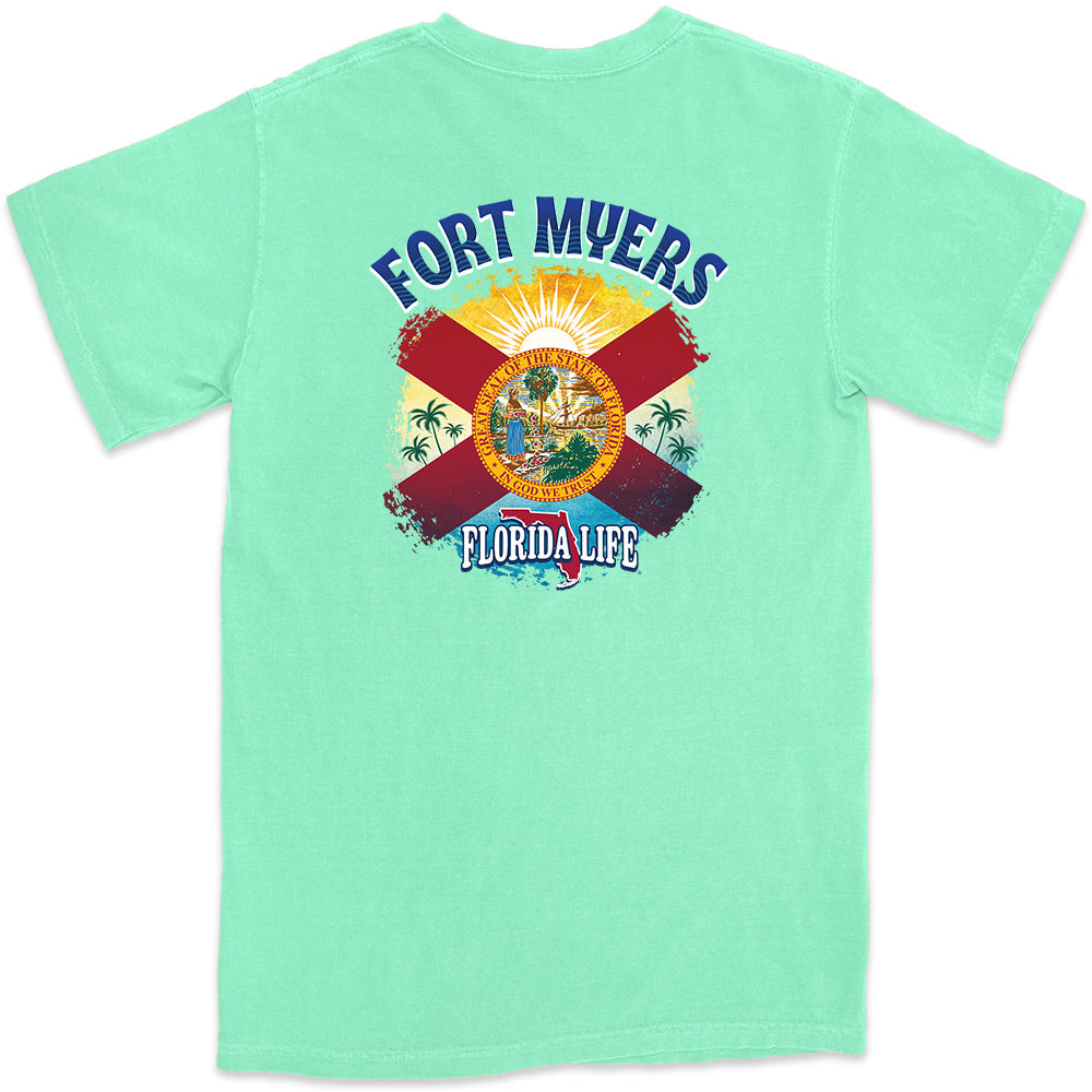 Fort Myers Florida State Flag Tree T-Shirt island reef Green