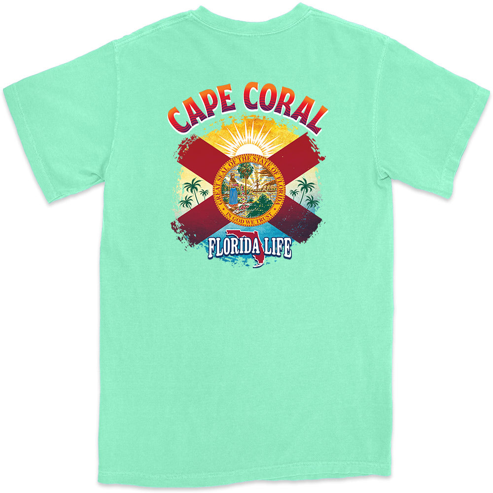 Cape Coral Florida State Flag Tree T-Shirt - Island Reef Green