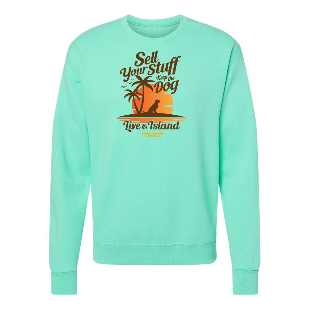 Mint green sweatshirt with a graphic design on a white background