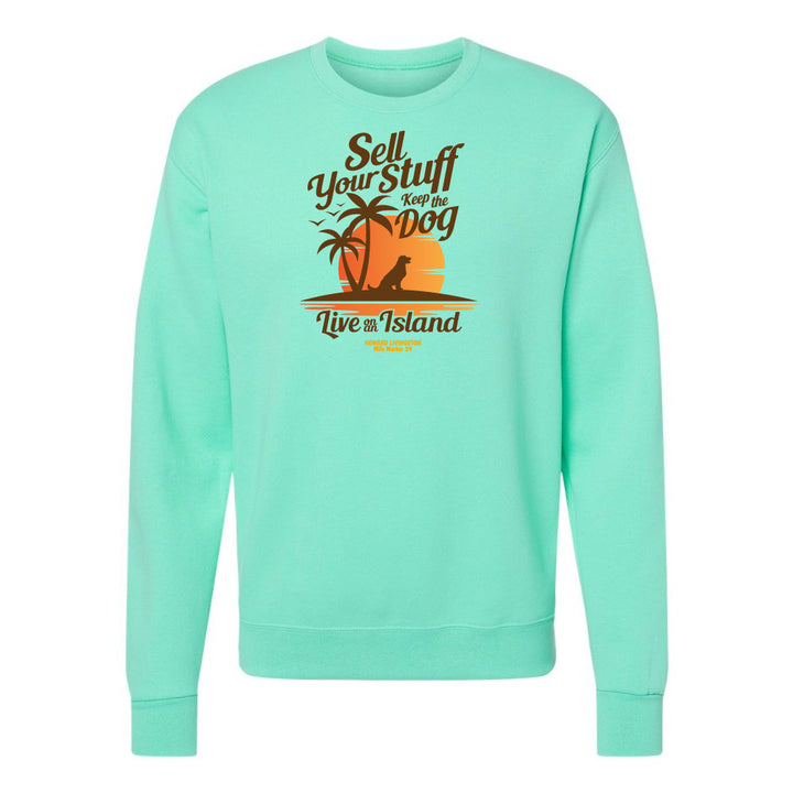 Mint green sweatshirt with a graphic design on a white background