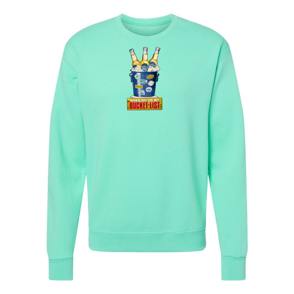 Mint green sweatshirt with a graphic design on a white background