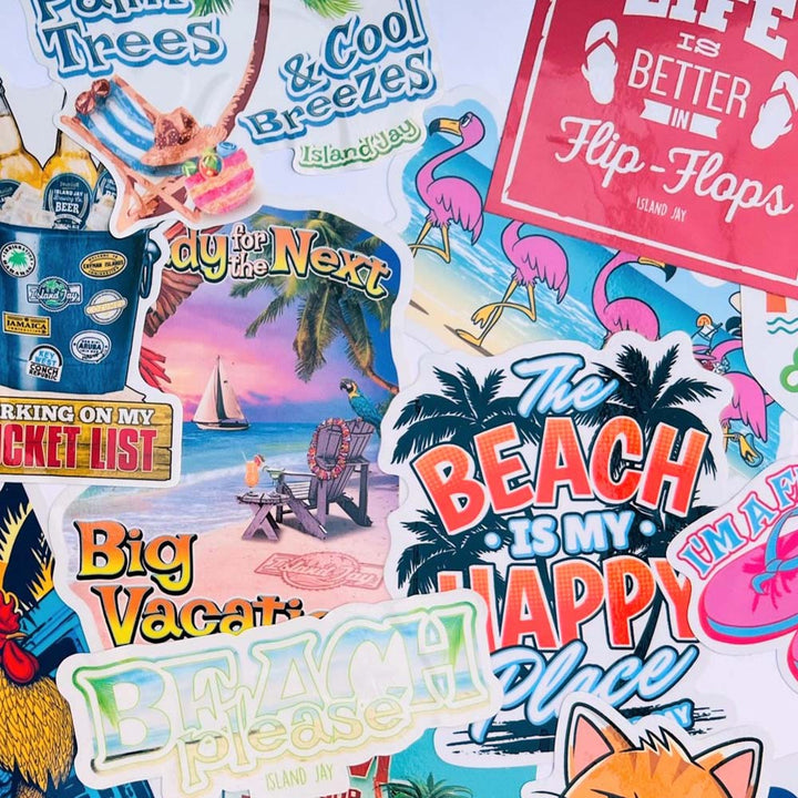 10 Pack Of Mystery Bag Stickers with Beach and Tropical Themes
