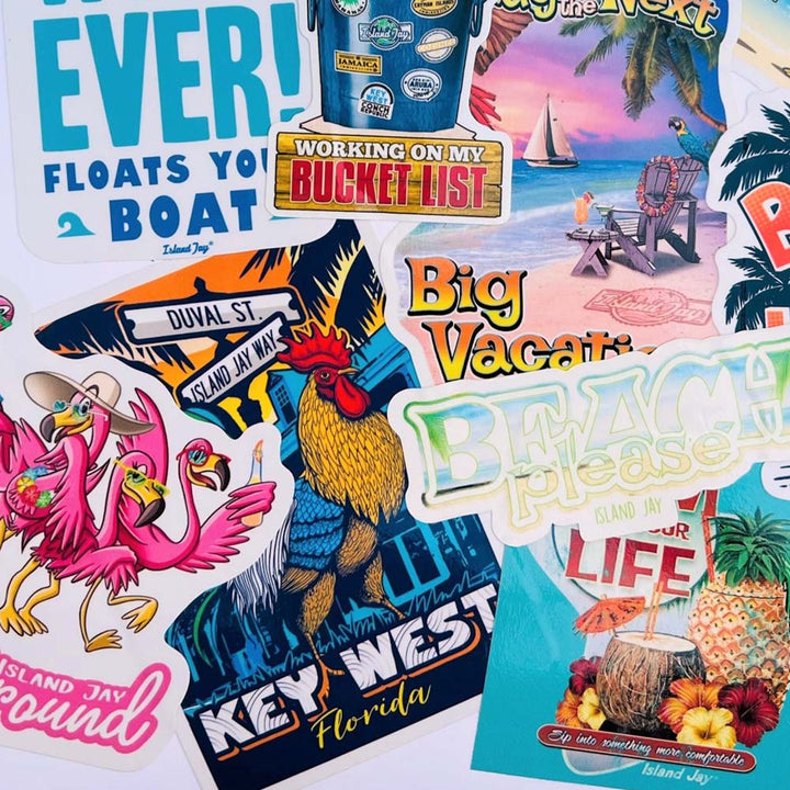 10 Pack Of Mystery Bag Stickers with Beach and other Tropical Themes