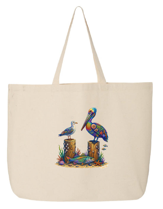 Coral Seabirds Mosaic Beach Tote Bag