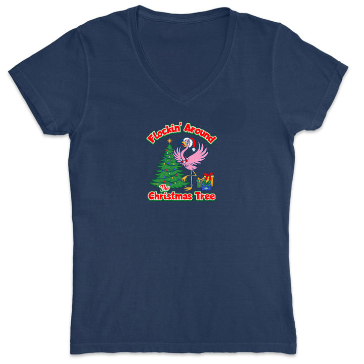 Navy blue t-shirt with a Christmas-themed graphic on a white background