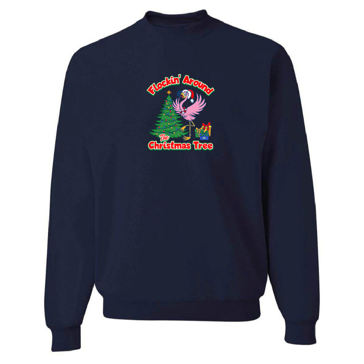 Navy blue sweatshirt with Christmas-themed graphic on a white background