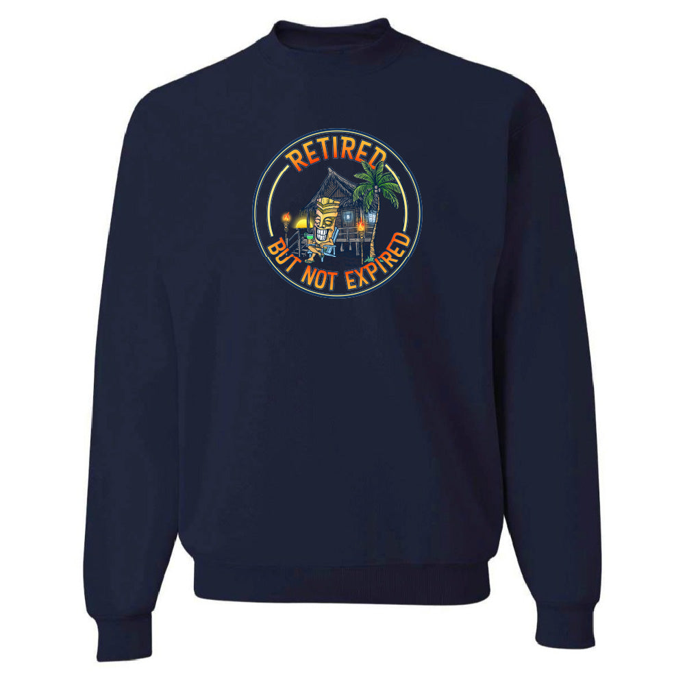 Navy blue sweatshirt with a colorful graphic and text on a white background