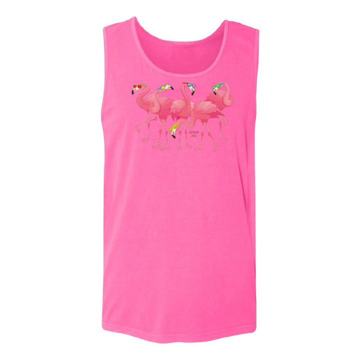 Pink tank top with flamingo design on a white background