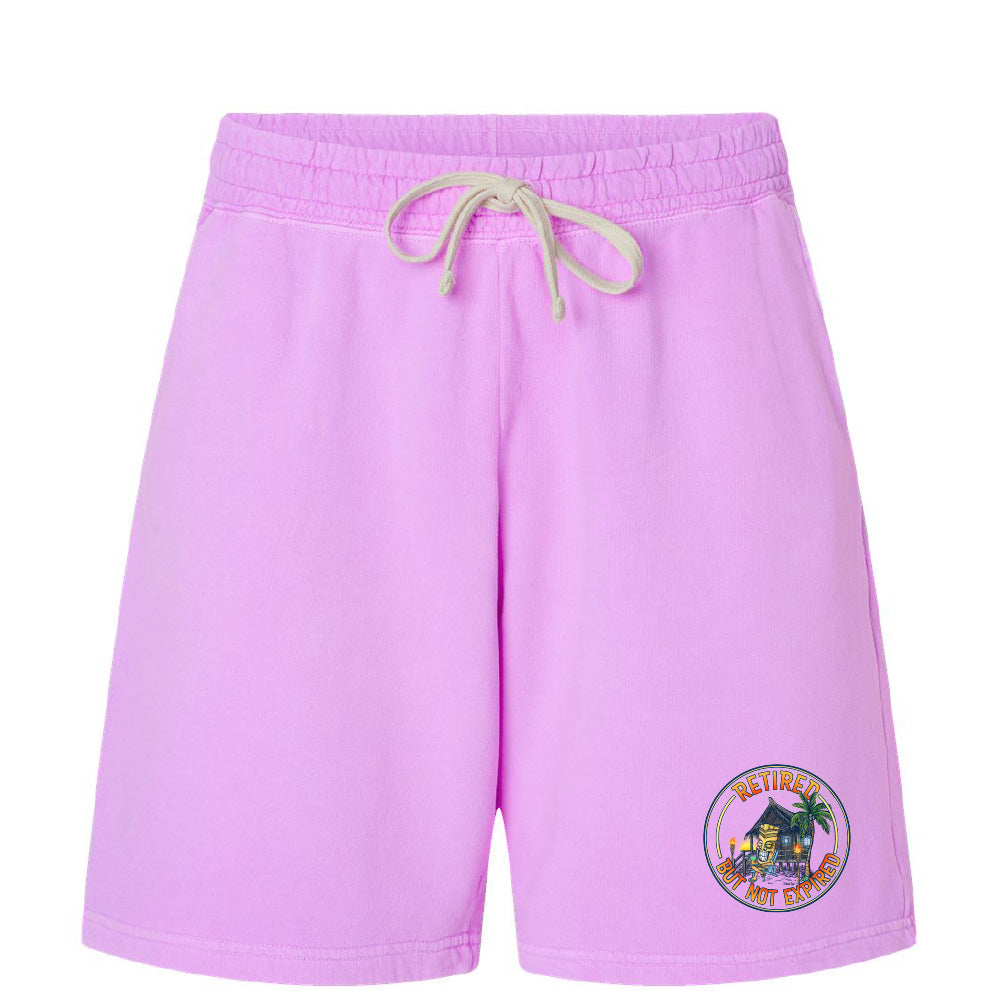 Purple shorts with a logo on a white background