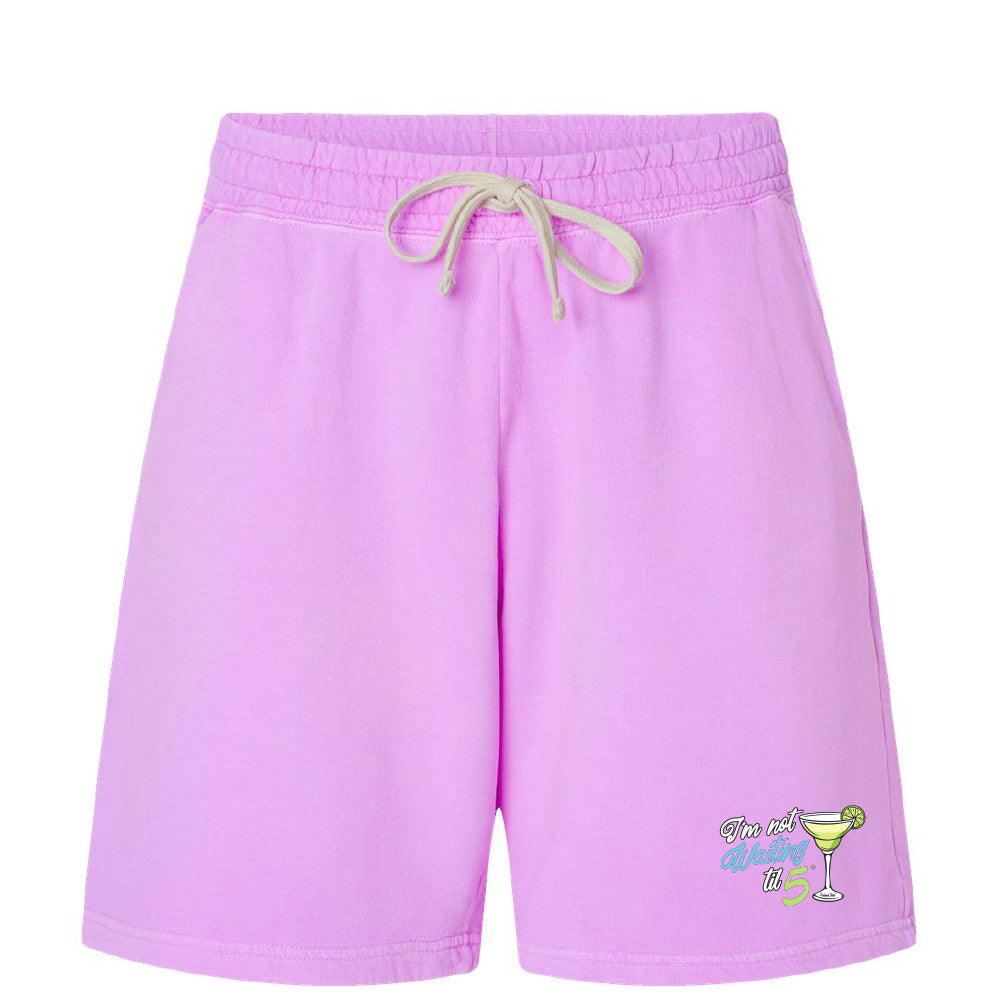 Purple shorts with a small graphic on a white background