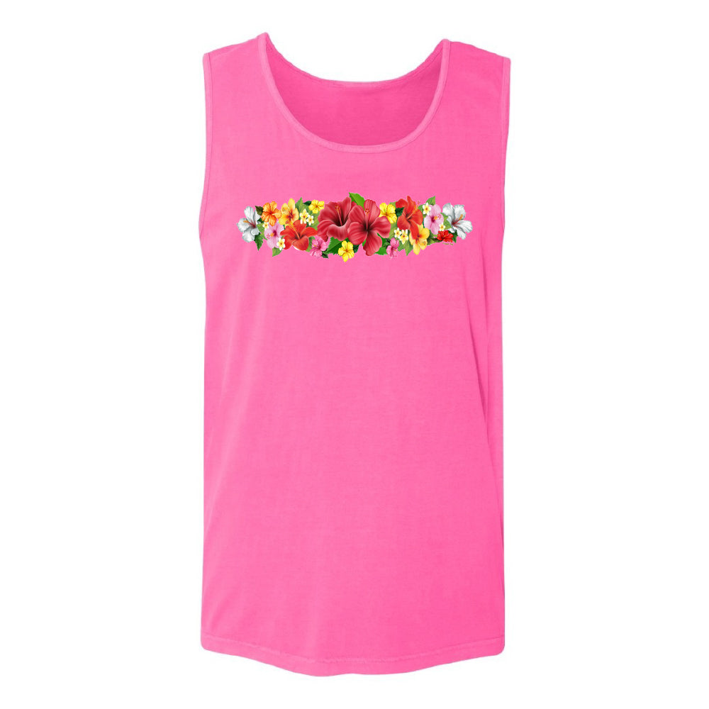Pink tank top with floral design on a white background