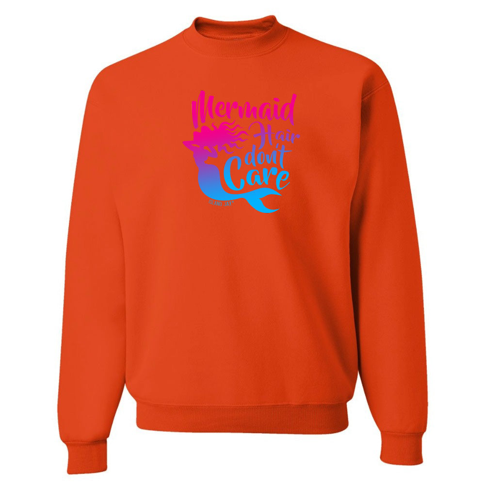 Orange sweatshirt with 'Mermaid Hair Don't Care' text and mermaid graphic on a white background