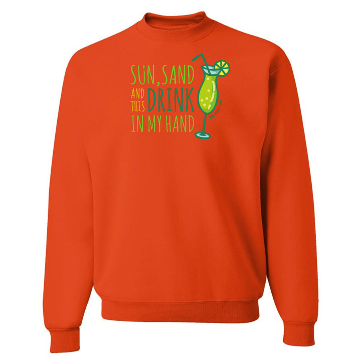 Orange sweatshirt with a graphic and text on a white background