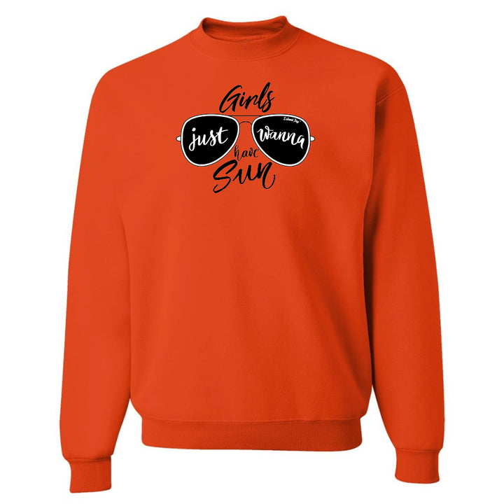 Orange sweatshirt with sunglasses graphic and text on a white background