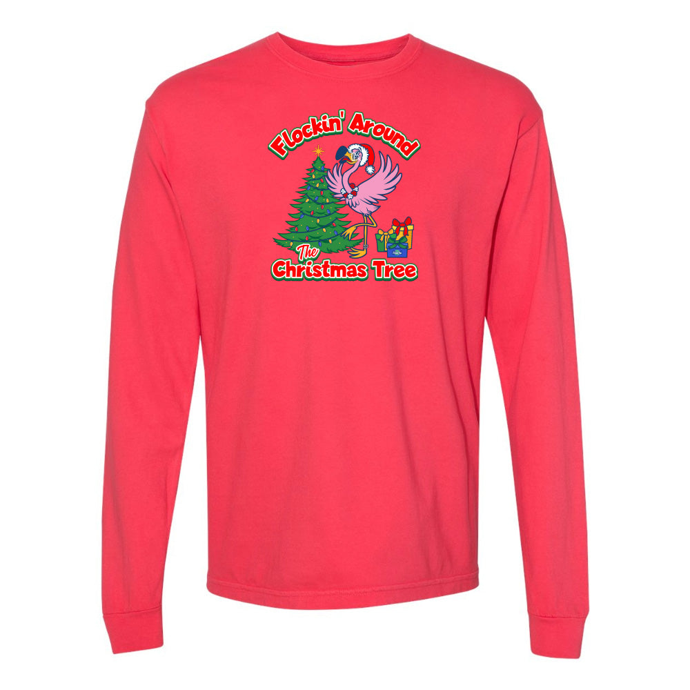 red felicia Flocking around the christmas tree long sleeve shirt