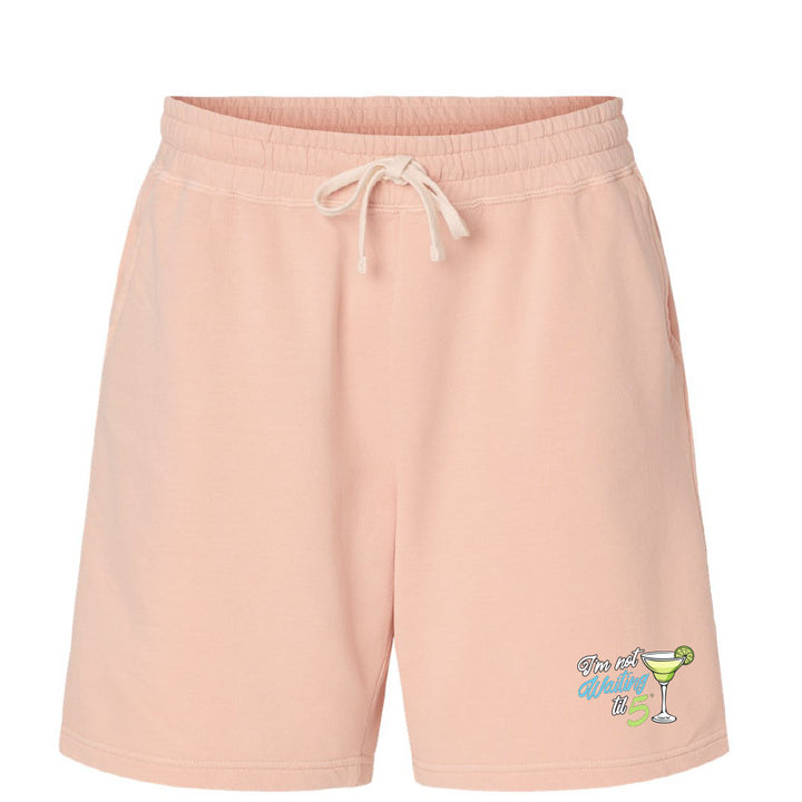 Pink shorts with a small graphic on a white background