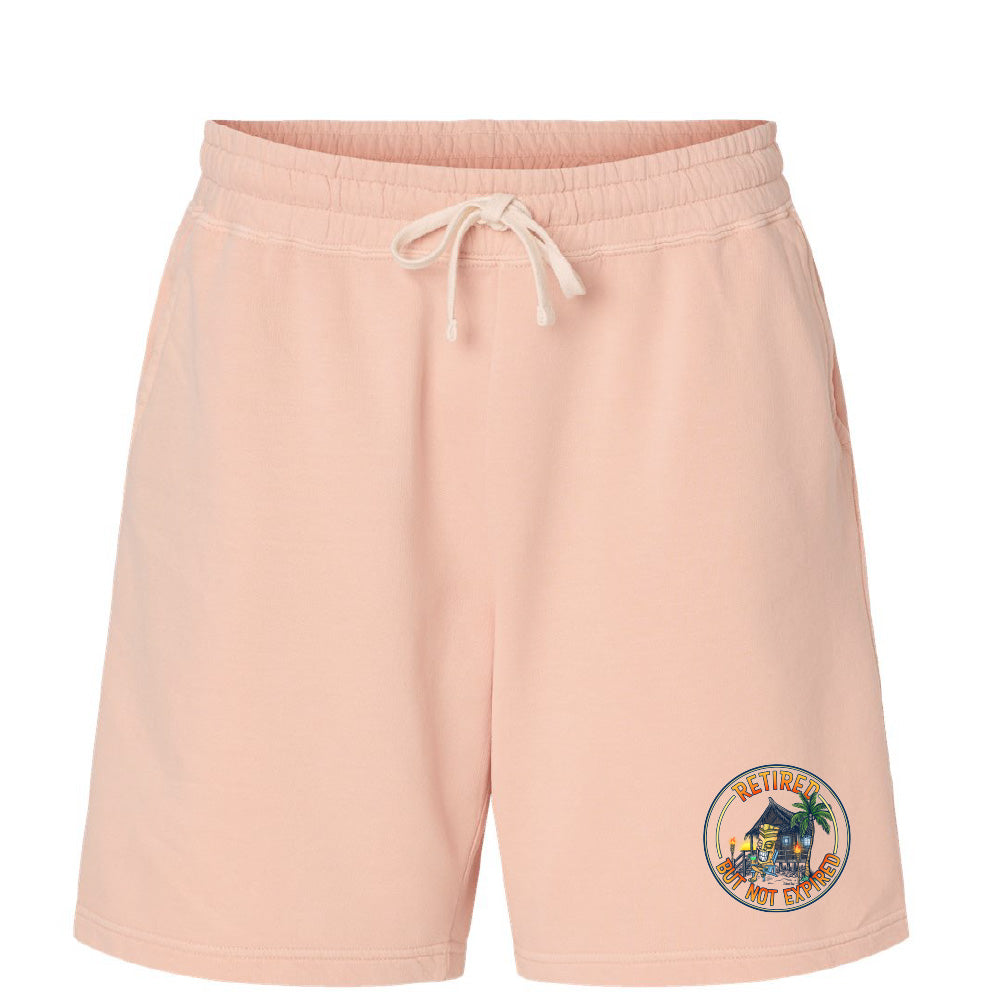 Pink shorts with a logo on a white background