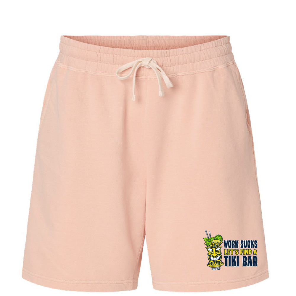 Pink shorts with a graphic design on a white background