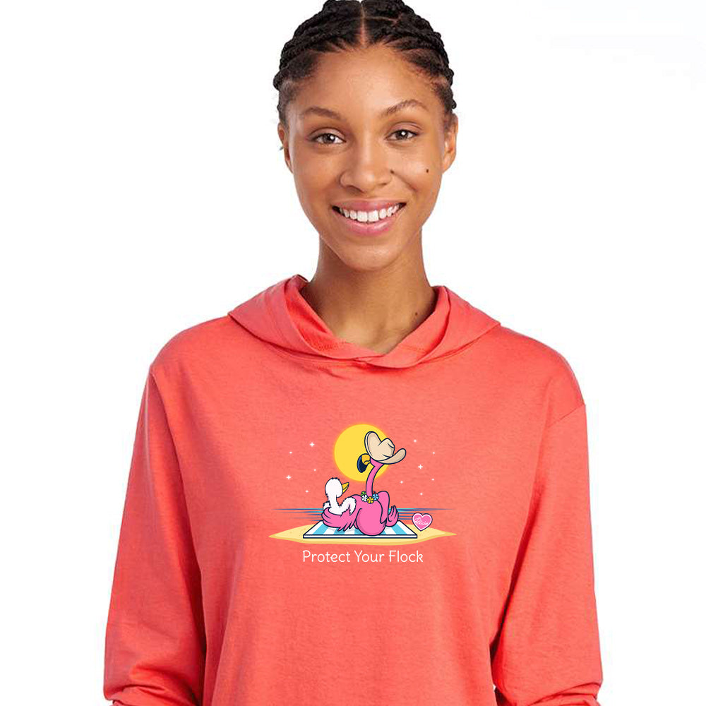 Protect Your Flock Flamingo Tee Hoodie Sunset With Model