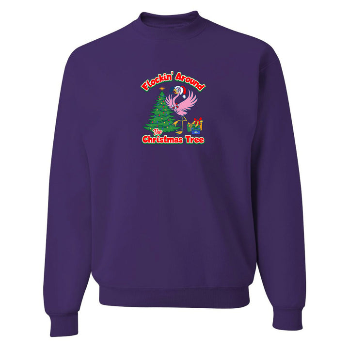 Purple sweatshirt with a Christmas-themed graphic on a white background