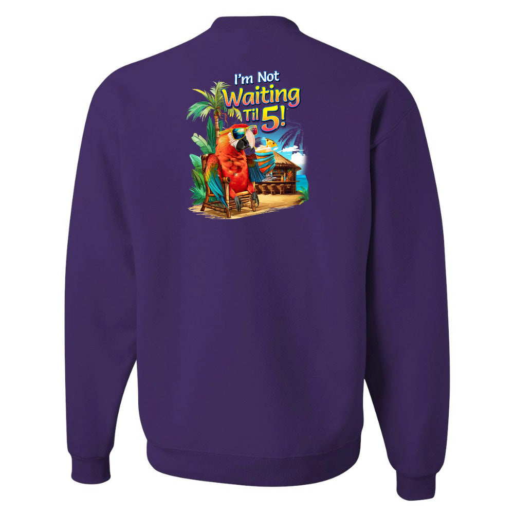 Purple sweatshirt with a colorful graphic and text on the back against a white background