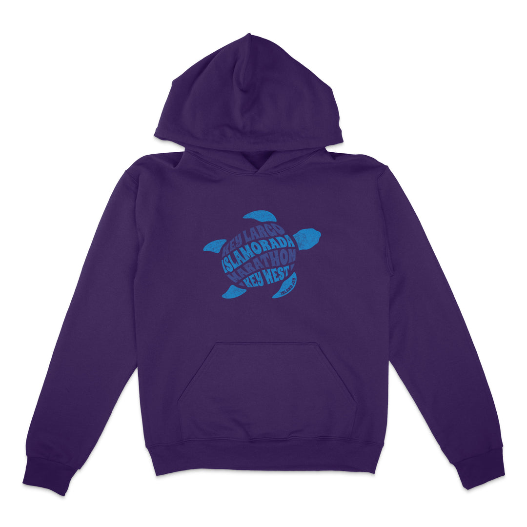 Purple hoodie with blue graphic on a white background