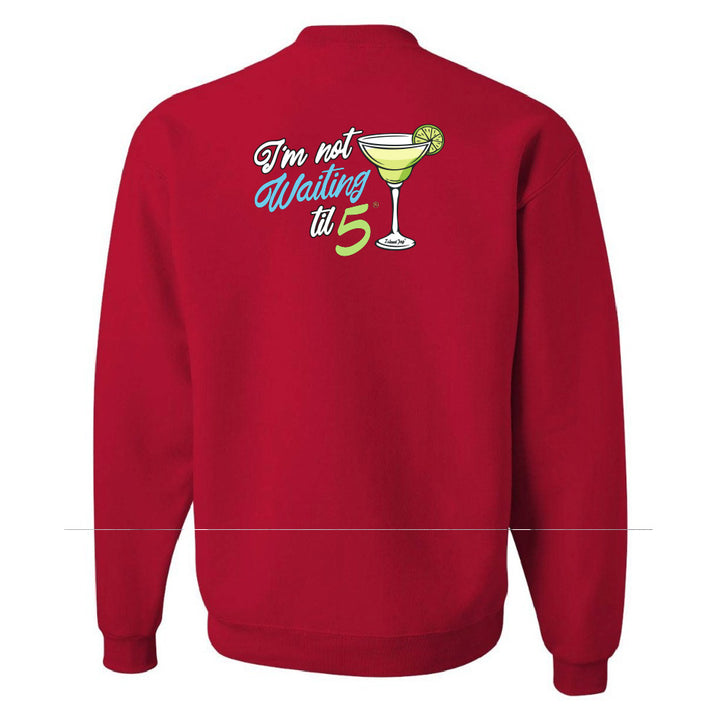 Red sweatshirt with a graphic and text on the back against a white background