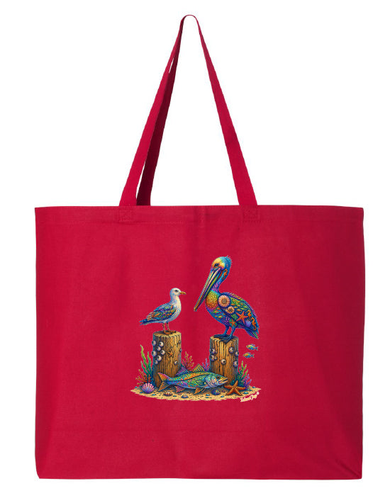 Coral Seabirds Mosaic Beach Tote Bag