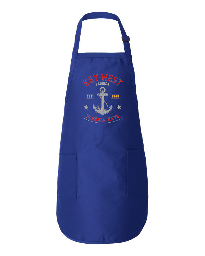 Blue apron with 'Key West, Florida' text and anchor graphic on a white background