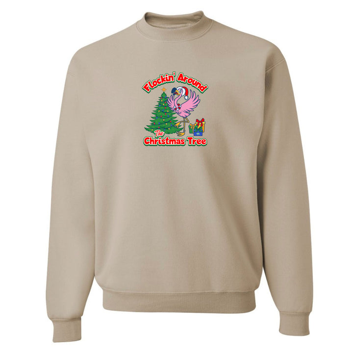 Beige sweatshirt with a Christmas-themed graphic on a white background