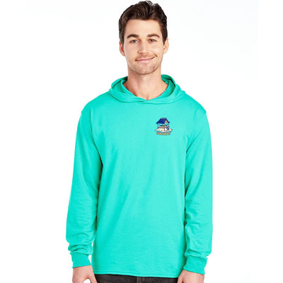 Somewhere There's An Island Tee Hoodie Front Cool Mint color