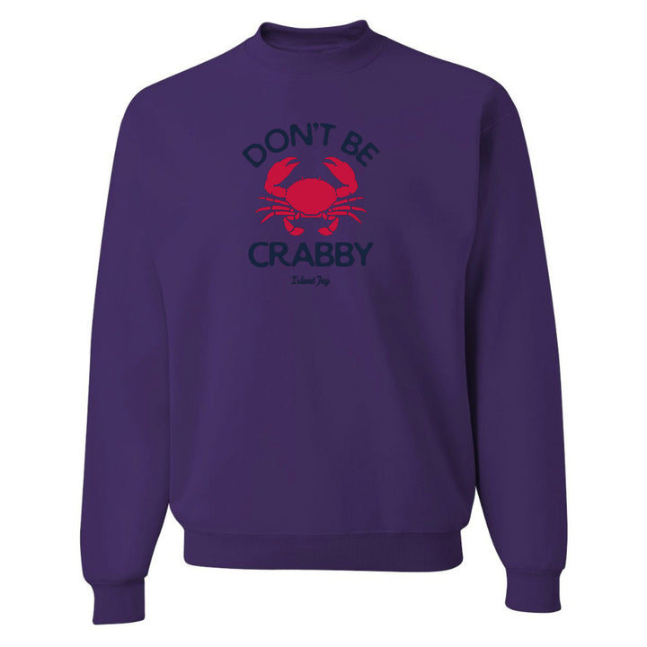 Purple sweatshirt with red crab graphic and text on a white background