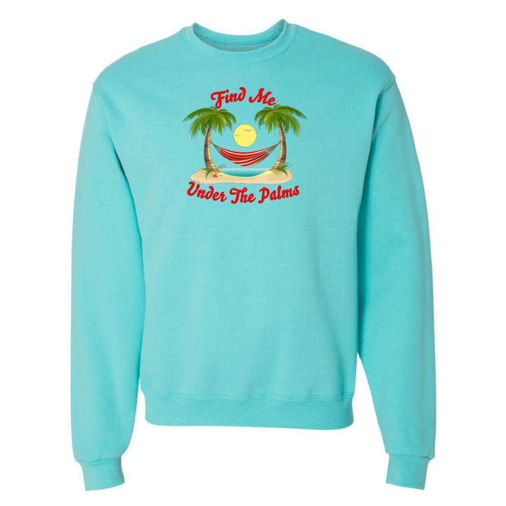 Light blue sweatshirt with a tropical graphic and text on a white background