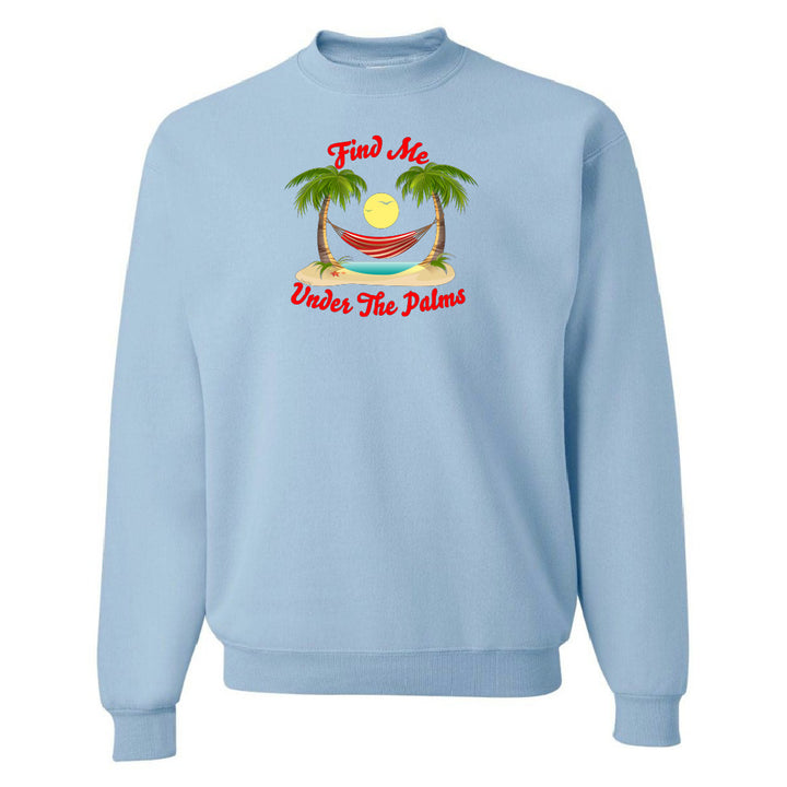 Light blue sweatshirt with a tropical graphic and text on a white background