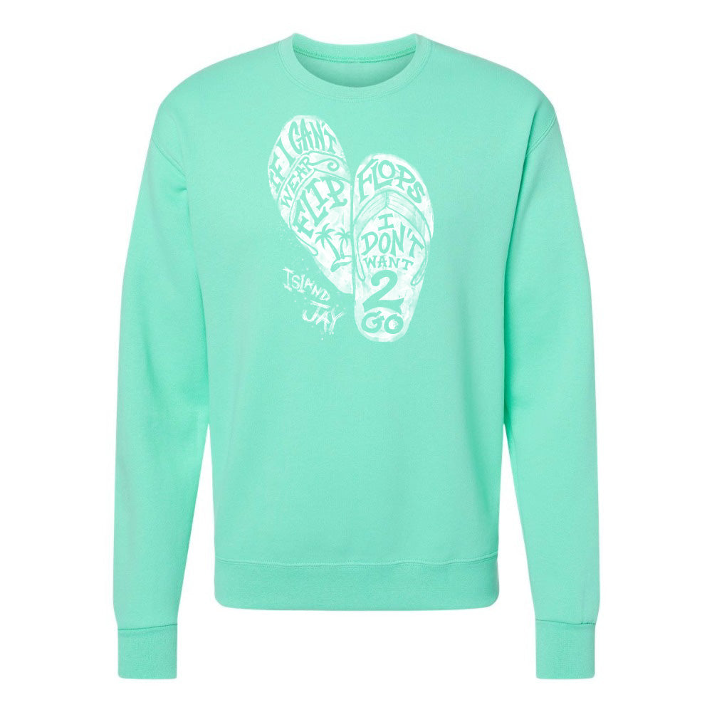 Mint green sweatshirt with white graphic design on a white background