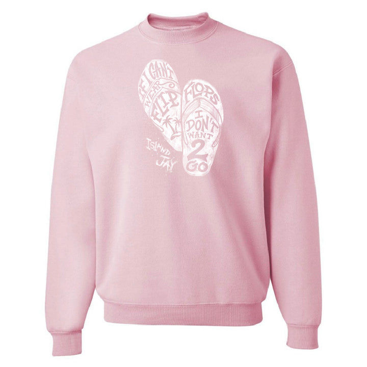 Pink sweatshirt with white text design on a white background