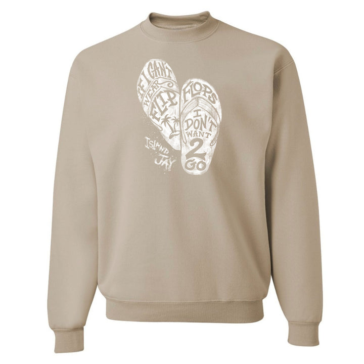 Beige sweatshirt with white graphic design on a white background