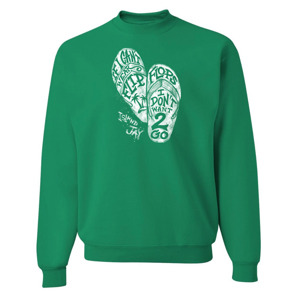Green sweatshirt with white graphic design on a white background